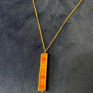 Loft Outlet NWT women’s long gold necklace with pink beaded rectangle pendant